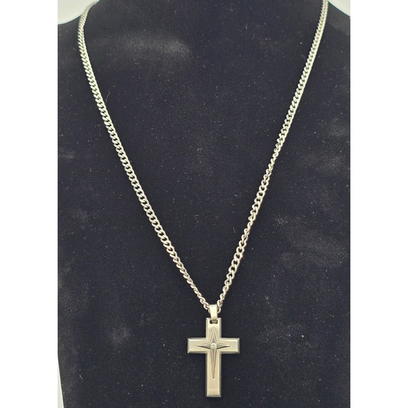 BGE Stainless Steel Topaz Cross Necklace Bless and Protect My Grandson bradford - Picture 3 of 7